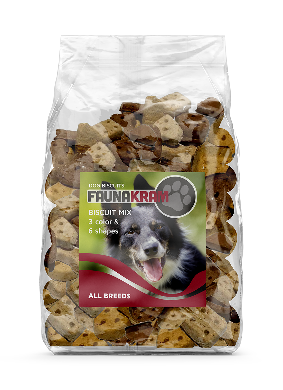 Faunakram 300 g. dog Biscuit mix, 3 color 6 shapes.