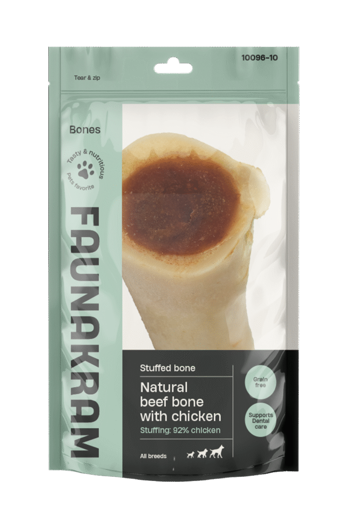 Faunakram Natural Beef Bone – Fylt med 92% kyllingelever (200-250 g)
