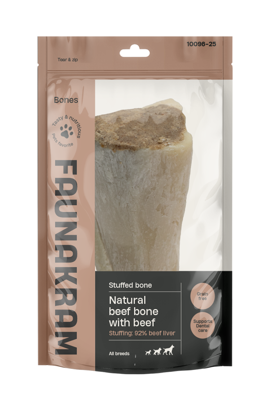 Faunakram Roasted Beef Bone - Fylt med 92% okselever (200-250 g)
