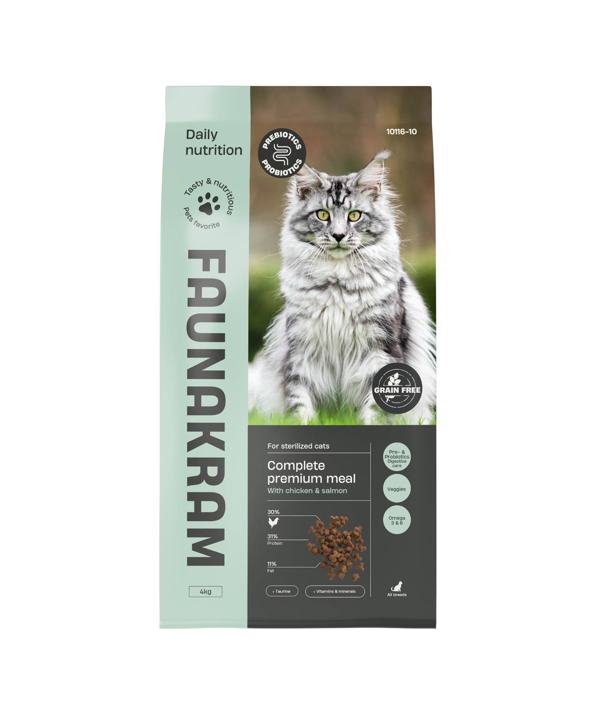 Faunakram PRO-BIOTIC GF Sterilized Cat Chicken & Salmon 33-11 4kg