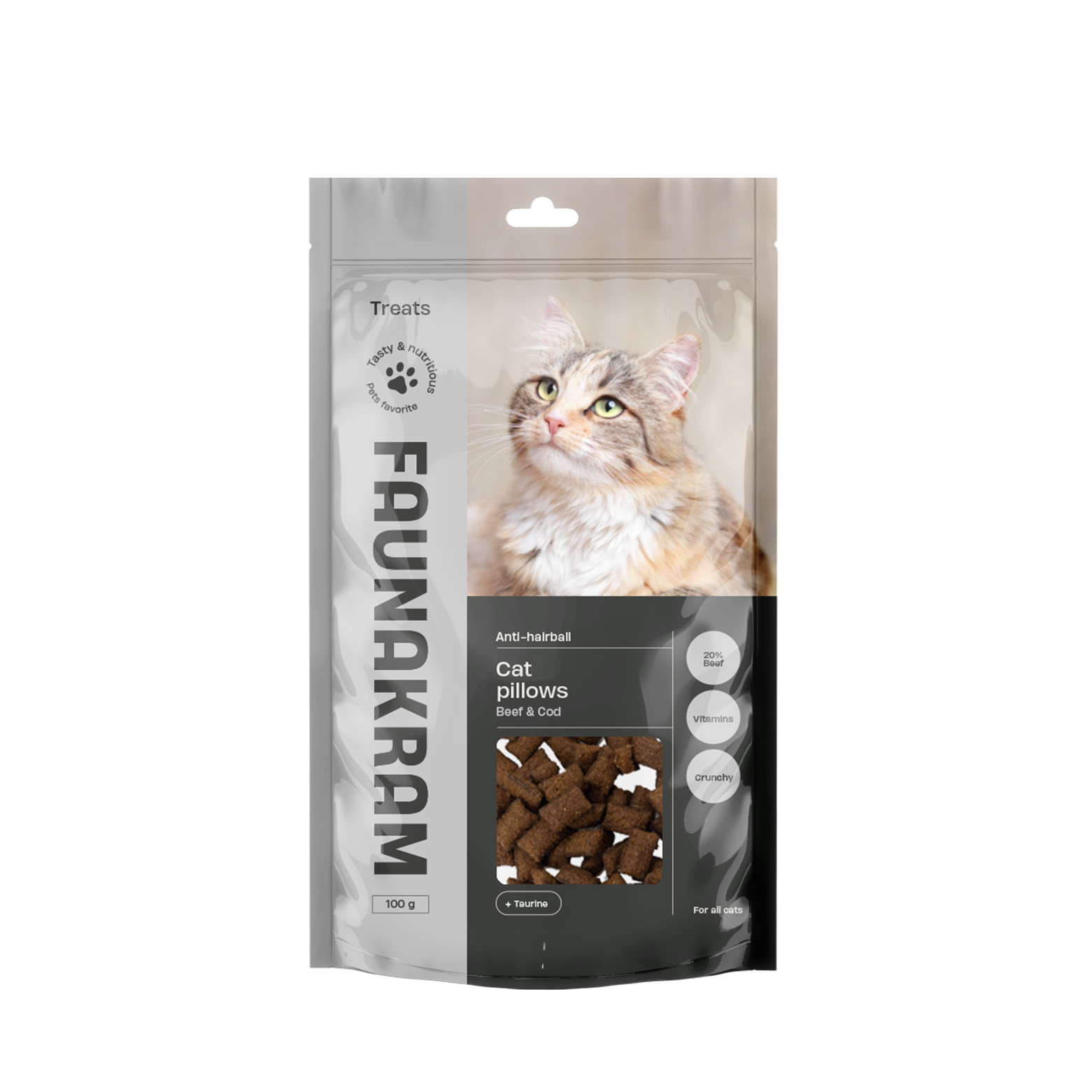 Faunakram Cat pillows Antihairball w. Beef & Cod 100g