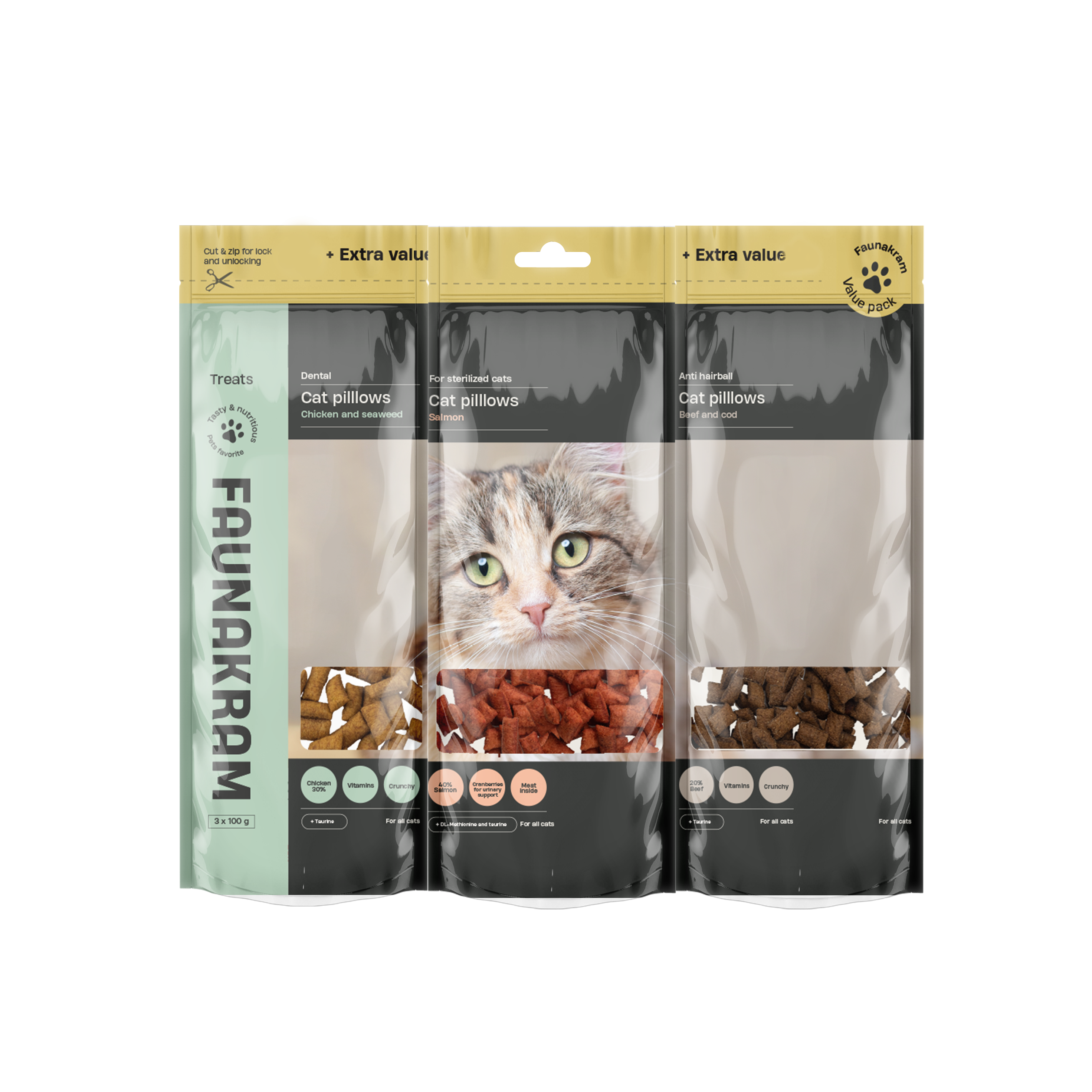 Faunakram Cat pillows Mega pack 3-in-1 3x100g