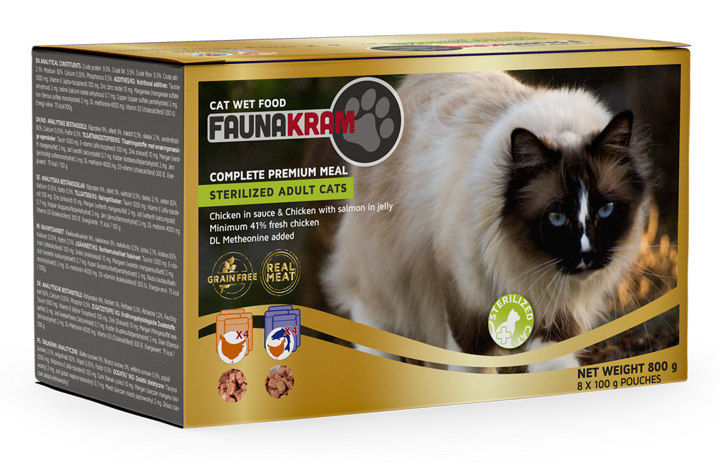 Faunakram Premium wet food Sterilized cats Chicken & Salmon 8x100g