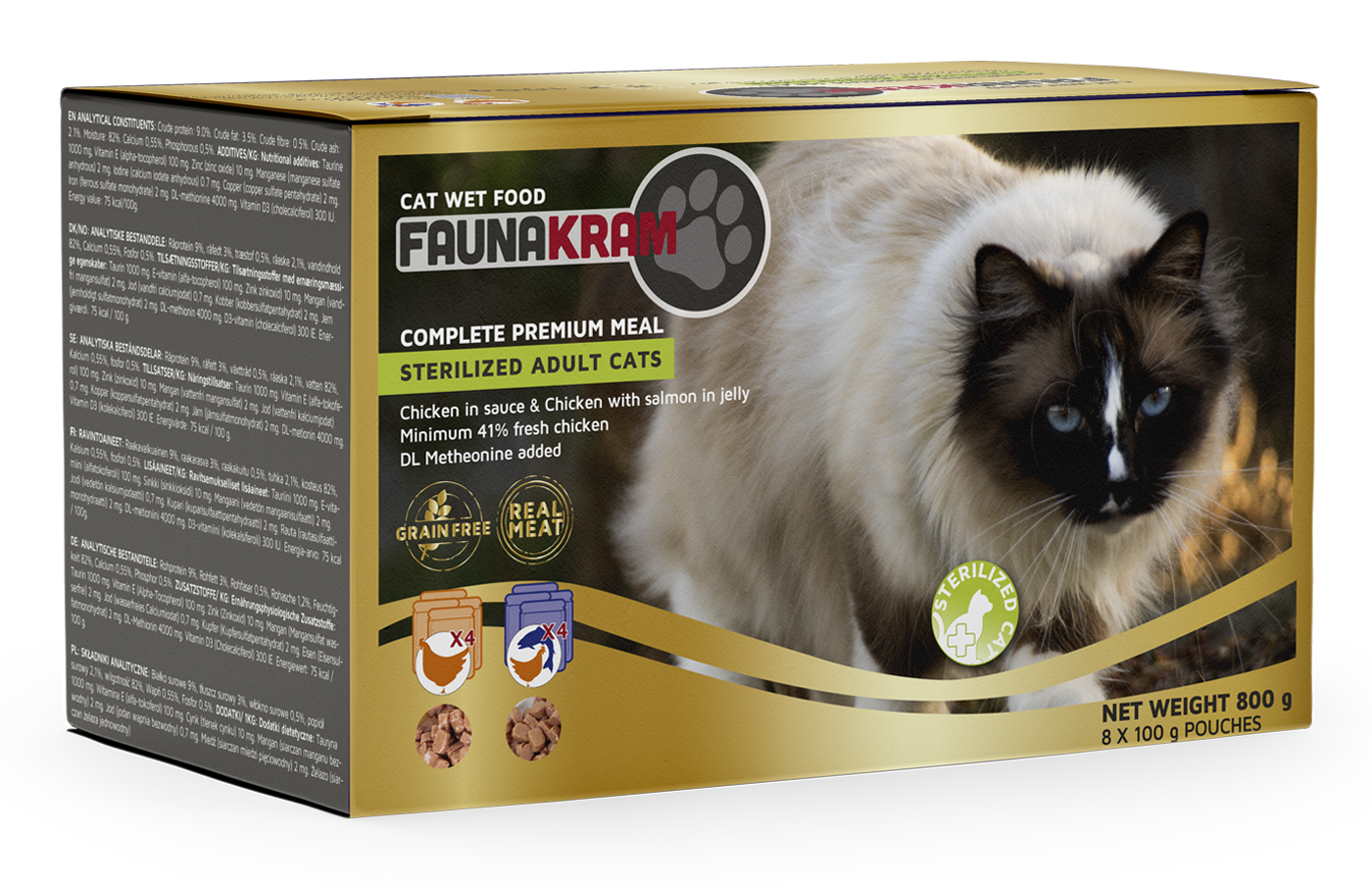 Faunakram Premium wet food Sterilized cats Chicken & Salmon 8x100g