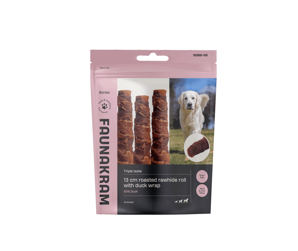 Faunakram Rawhide bone Roasted Duck liver filled w. Duck wrap 13cm 170g