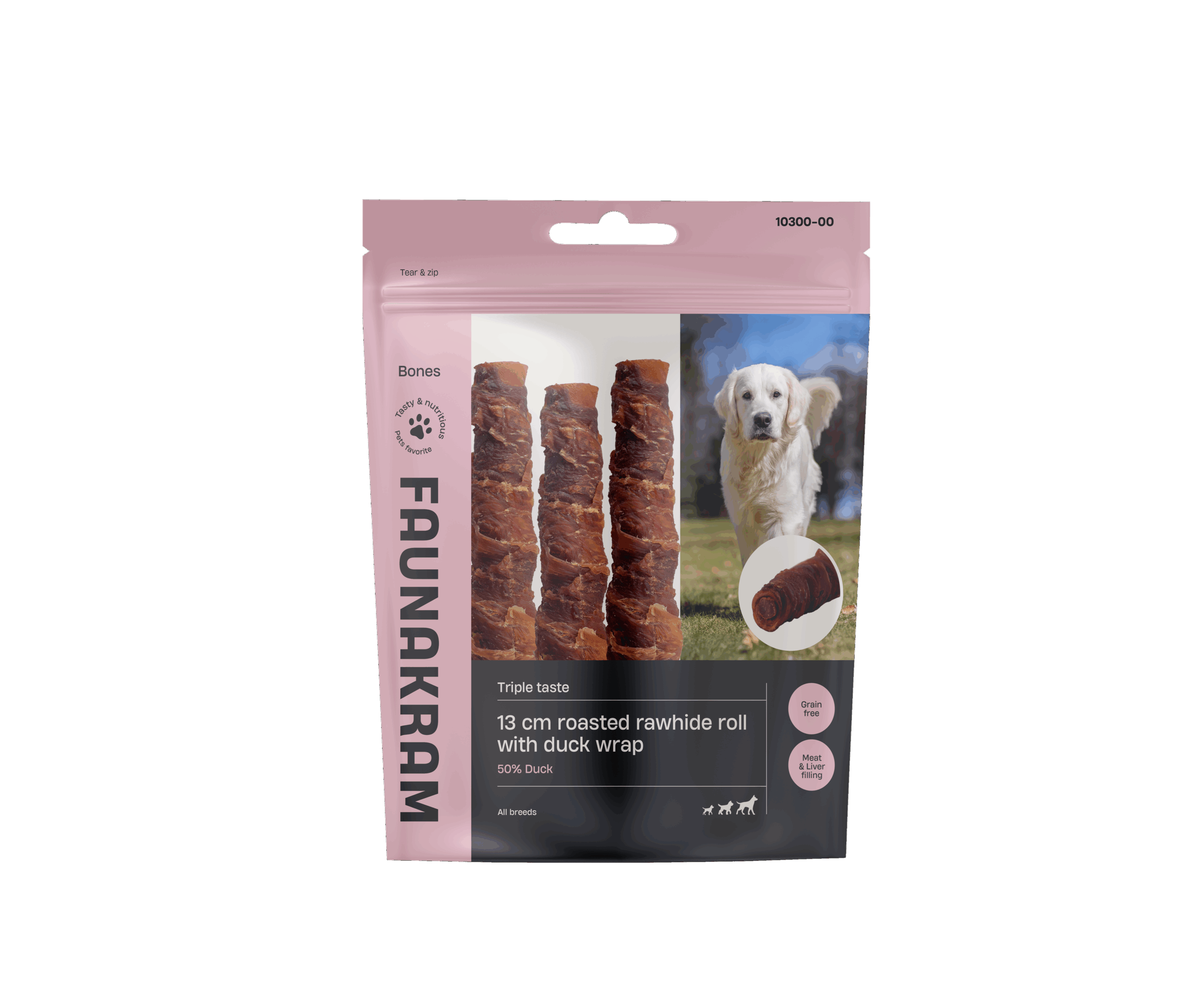Faunakram Rawhide bone Roasted Duck liver filled w. Duck wrap 13cm 170g