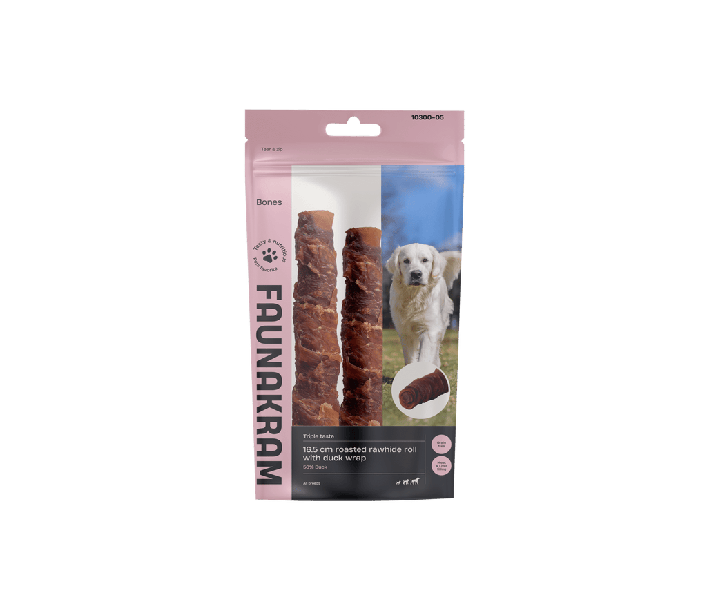 Faunakram Rawhide bone Roasted Duck liver filled w. Duck wrap 16,5cm 170g