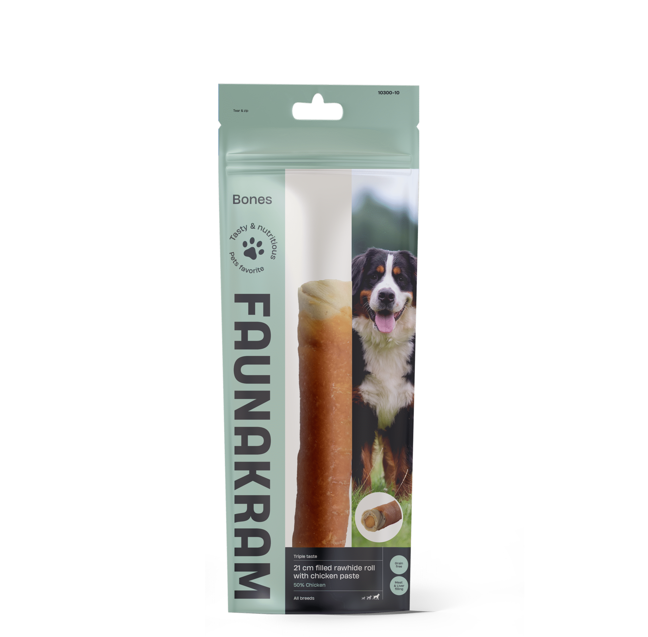 Faunakram Rawhide roll w. Chicken fill and Chicken paste. 1 stk 21cm 170g