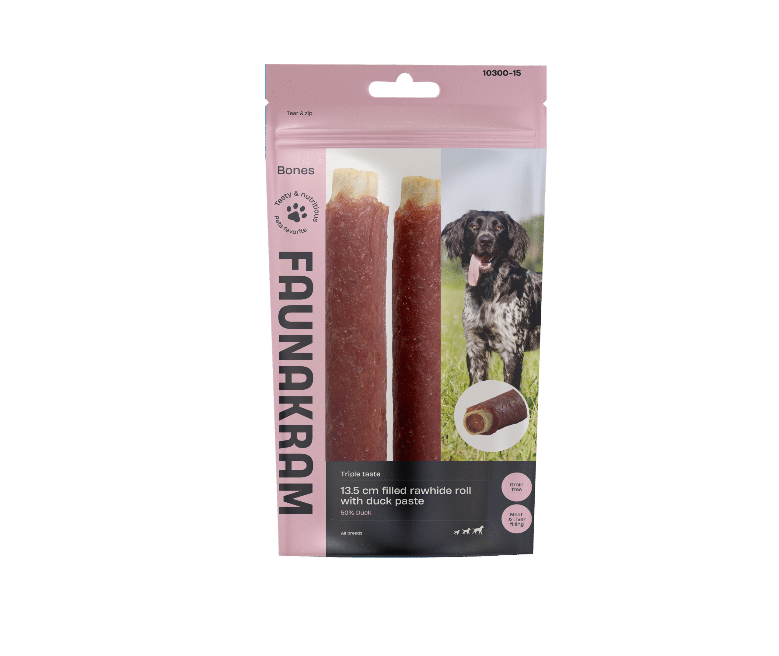 Faunakram Rawhide roll Duck liver fill & Duck paste 2 pcs 13,5cm 170g