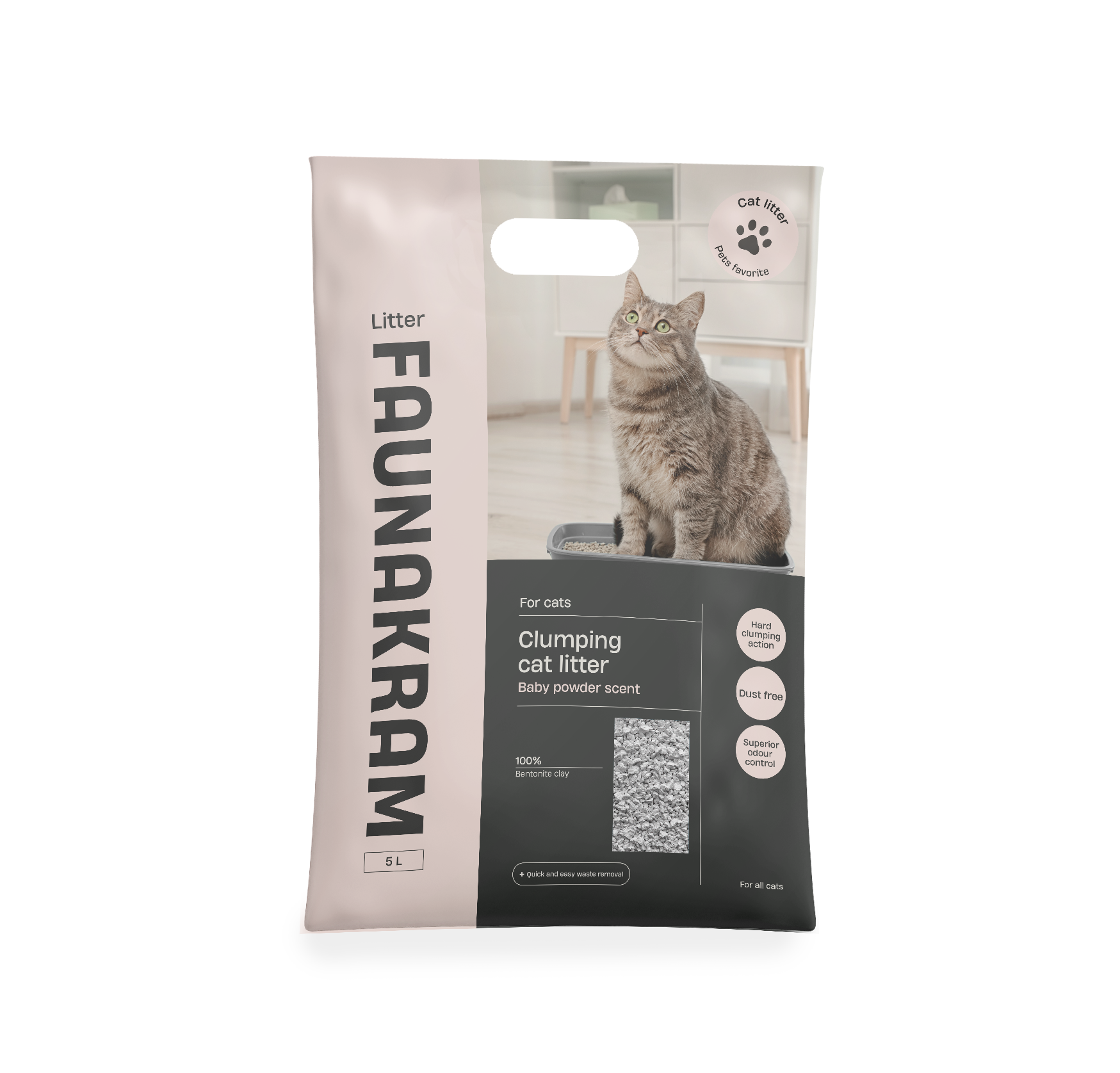 Faunakram Catlitter clumping w. Baby powder Scent 5L