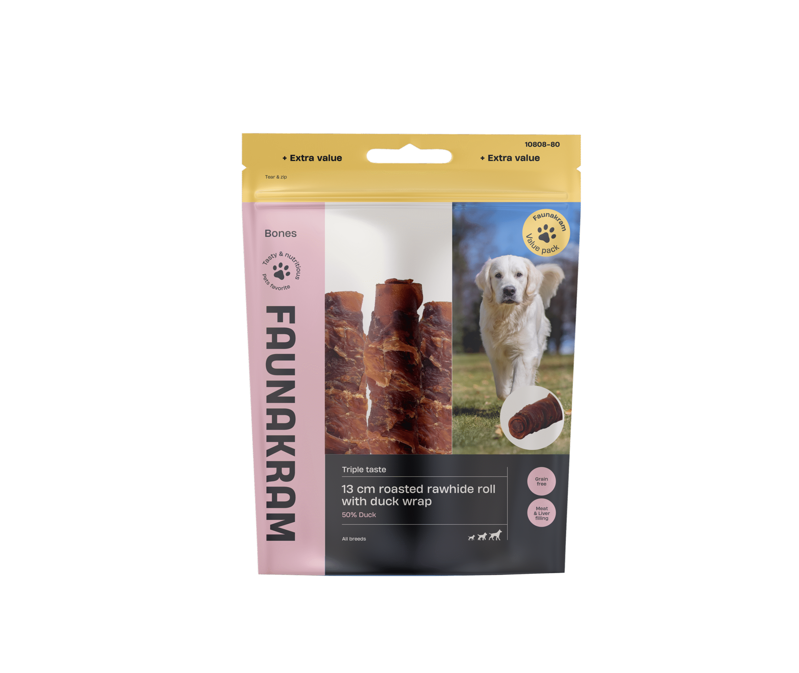 Faunakram Roasted Rawhide wrap Duck liver Filling 13 cm 300g