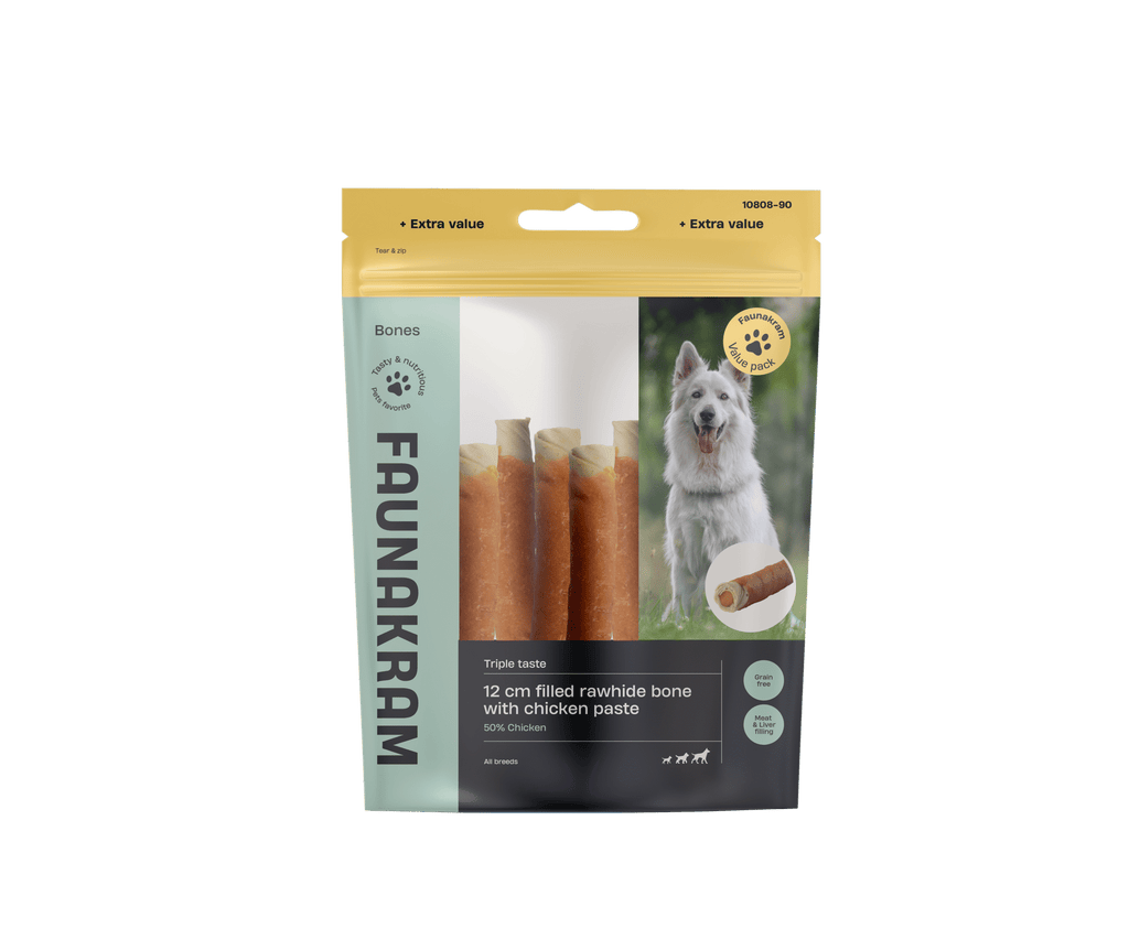 Faunakram Filled White Rawhide w. Chicken Paste, 12 cm 300g