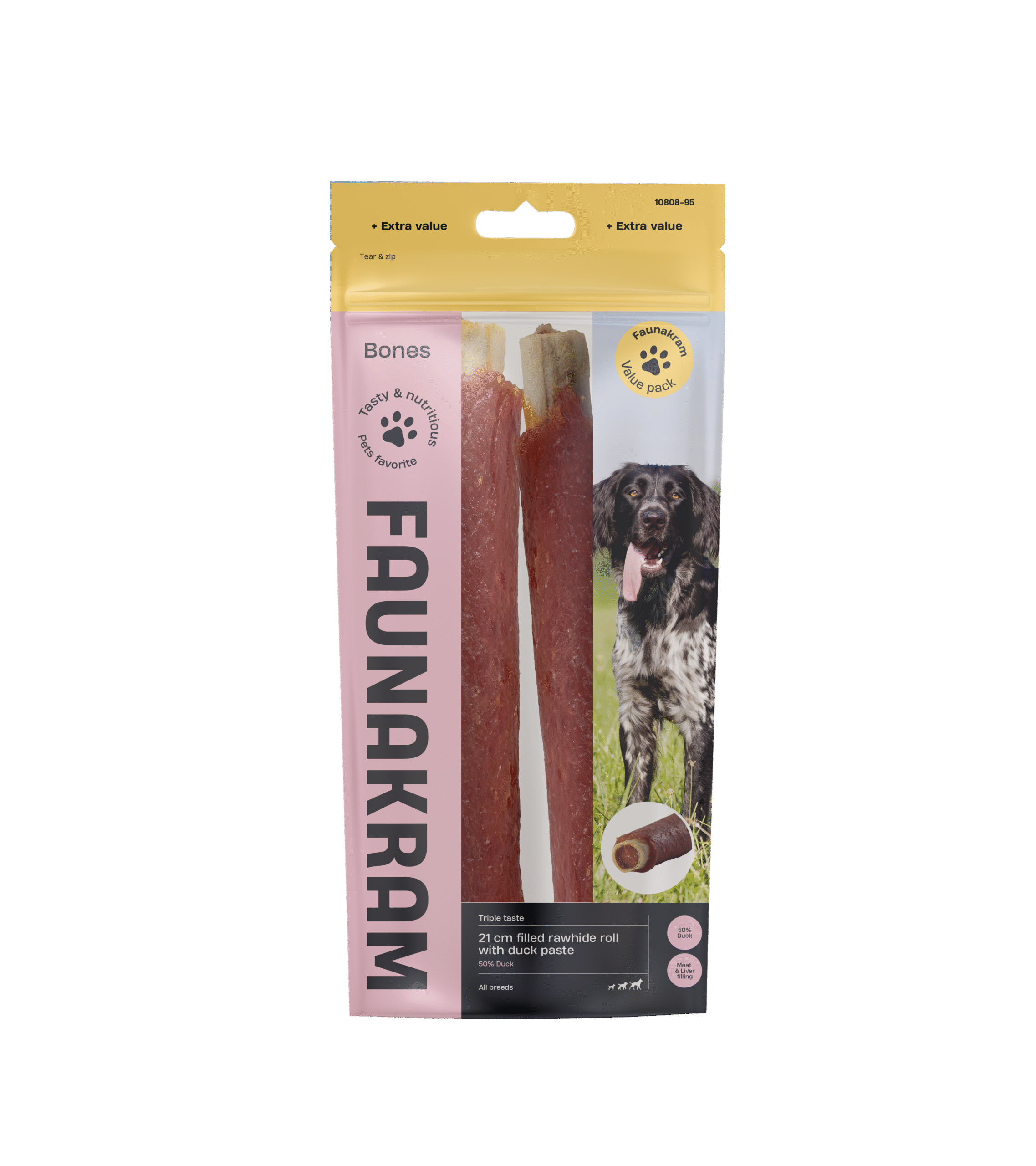 Faunakram Filled Rawhide roll w. Duck Paste 21 cm, 2 stk 300g