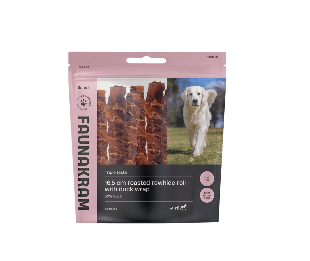 Faunakram Roasted Rawhide bone wrap w. Duck & Duck liver filling, 16,5 cm 700g