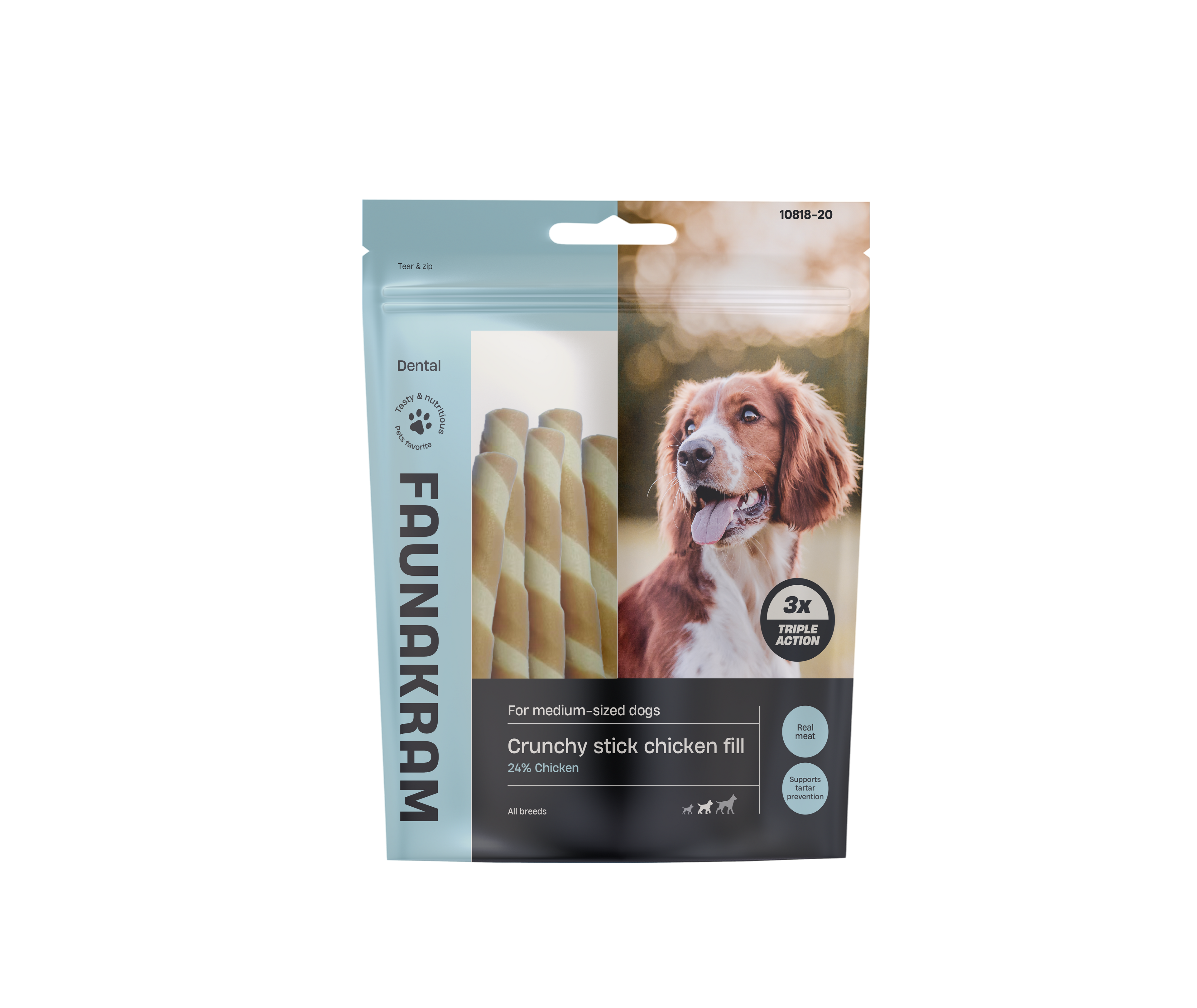 Faunakram Crunchy Dental stick Chicken fill-M 250g